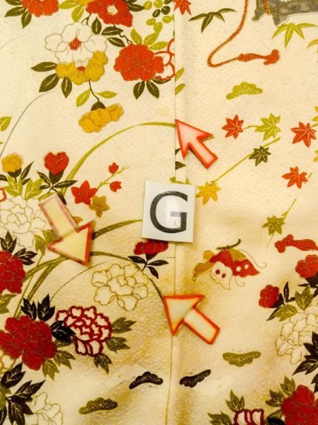 画像20: N0130D  女性用 小紋  シルク(正絹)   アイボリー, ぼたん 【中古】 【USED】 【リサイクル】 ★★☆☆☆ (20)