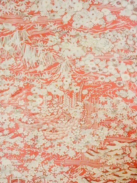 画像3: N0130G  女性用 小紋  シルク(正絹)  淡い 珊瑚色, ぼたん 【中古】 【USED】 【リサイクル】 ★★★☆☆ (3)