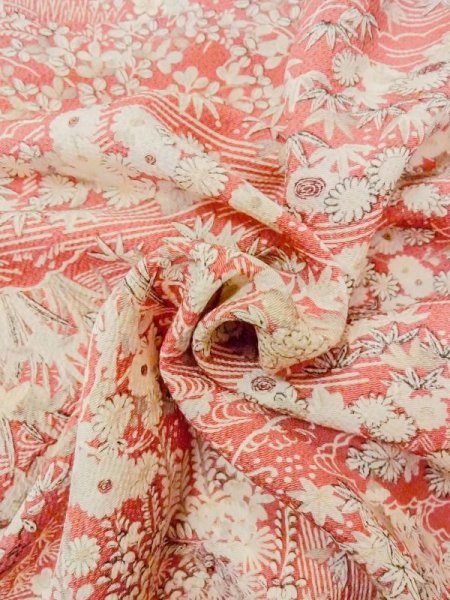 画像11: N0130G  女性用 小紋  シルク(正絹)  淡い 珊瑚色, ぼたん 【中古】 【USED】 【リサイクル】 ★★★☆☆ (11)