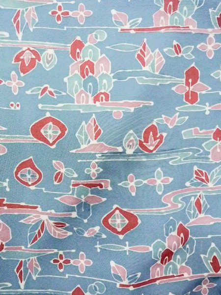 画像4: N0130I  女性用 小紋  シルク（正絹）   水色, 花 【中古】 【USED】 【リサイクル】 ★★★☆☆ (4)