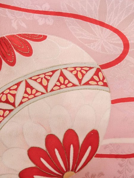 画像7: N0131B  女性用 子供用 汚れ/染み まり シルク(正絹) 淡い 薄い 桃色, 青海波 【中古】 【USED】 【リサイクル】 ★☆☆☆☆ (7)