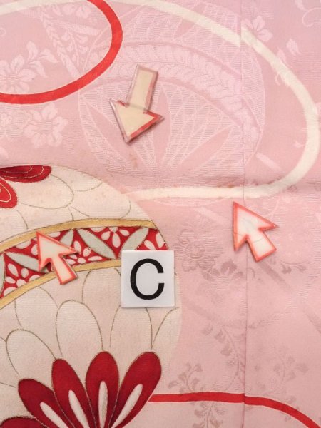 画像18: N0131B  女性用 子供用 汚れ/染み まり シルク(正絹) 淡い 薄い 桃色, 青海波 【中古】 【USED】 【リサイクル】 ★☆☆☆☆ (18)