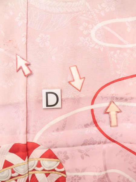 画像19: N0131B  女性用 子供用 汚れ/染み まり シルク(正絹) 淡い 薄い 桃色, 青海波 【中古】 【USED】 【リサイクル】 ★☆☆☆☆ (19)