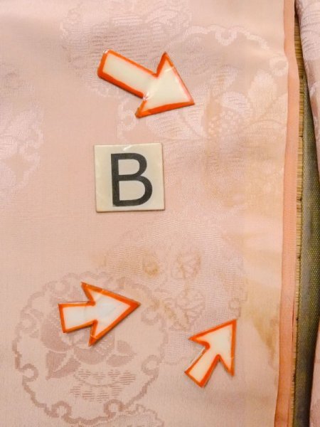 画像15: N0131C  女性用 子供用 子供用じゅばん すそに綿入り シルク(正絹) 淡い  桃色, 橘 【中古】 【USED】 【リサイクル】 ★★☆☆☆ (15)