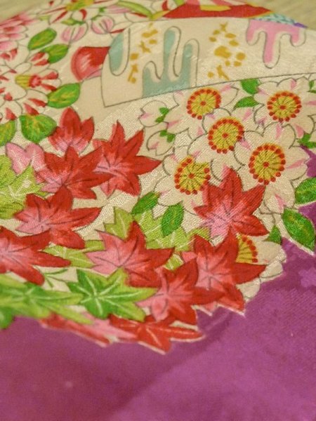 画像9: N0209A  女性用 子供用 綿入り シルク(正絹)   アイボリー, 桜 【中古】 【USED】 【リサイクル】 ★★☆☆☆ (9)