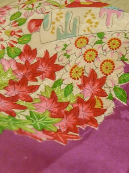 画像10: N0209A  女性用 子供用 綿入り シルク(正絹)   アイボリー, 桜 【中古】 【USED】 【リサイクル】 ★★☆☆☆ (10)