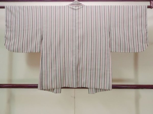 画像2: N0209V  女性用 羽織  シルク(正絹)   オフ ホワイト, 縞 【中古】 【USED】 【リサイクル】 ★★☆☆☆ (2)