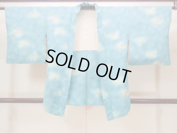 画像1: N0209Y  女性用 羽織  シルク（正絹）   水色, 花 【中古】 【USED】 【リサイクル】 ★★☆☆☆ (1)