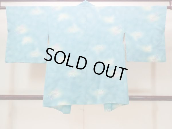 画像2: N0209Y  女性用 羽織  シルク（正絹）   水色, 花 【中古】 【USED】 【リサイクル】 ★★☆☆☆ (2)