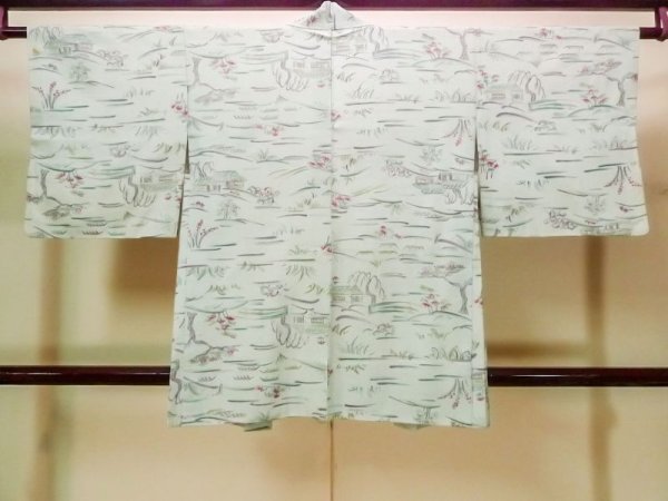 画像2: N0210C  女性用 羽織  シルク(正絹) 淡い 緑み 水色, もみじ 【中古】 【USED】 【リサイクル】 ★★☆☆☆ (2)