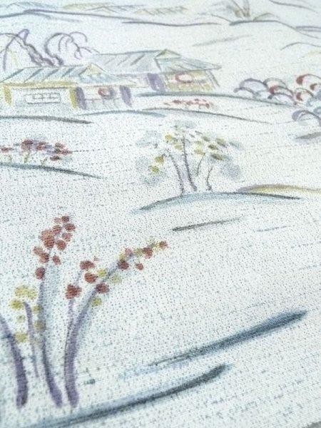 画像9: N0210C  女性用 羽織  シルク(正絹) 淡い 緑み 水色, もみじ 【中古】 【USED】 【リサイクル】 ★★☆☆☆ (9)