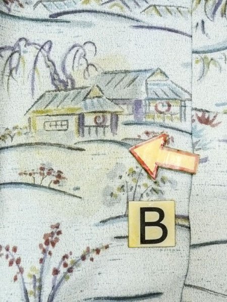 画像15: N0210C  女性用 羽織  シルク(正絹) 淡い 緑み 水色, もみじ 【中古】 【USED】 【リサイクル】 ★★☆☆☆ (15)