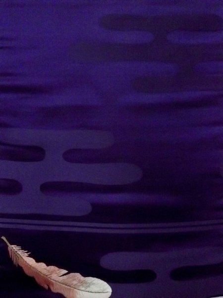 画像3: N0216A 名古屋帯 女性用着物 シルク（正絹）  光沢のある 紫色 鳥 【中古】 【USED】 【リサイクル】 ★★★☆☆ (3)