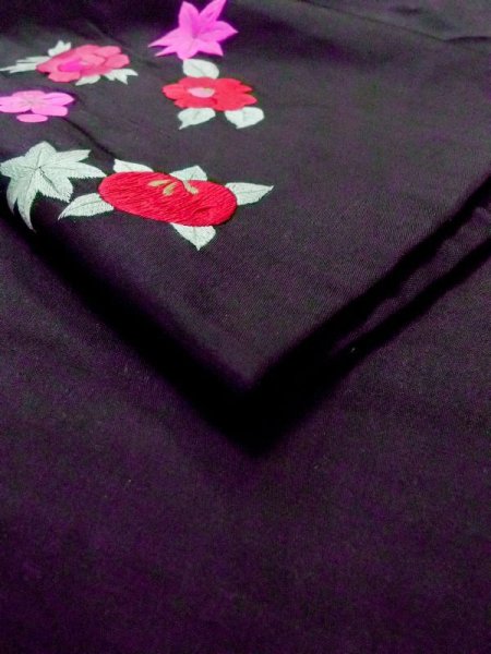 画像5: N0216D 名古屋帯 女性用着物 シルク(正絹)   黒 菊 【中古】 【USED】 【リサイクル】 ★★★☆☆ (5)
