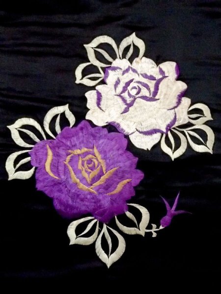 画像2: N0216E 名古屋帯 女性用着物 シルク(正絹)  光沢のある 黒 バラ 【中古】 【USED】 【リサイクル】 ★★★☆☆ (2)