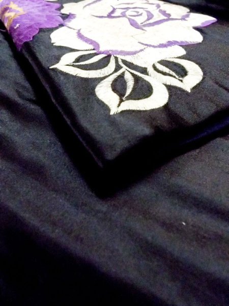 画像5: N0216E 名古屋帯 女性用着物 シルク(正絹)  光沢のある 黒 バラ 【中古】 【USED】 【リサイクル】 ★★★☆☆ (5)