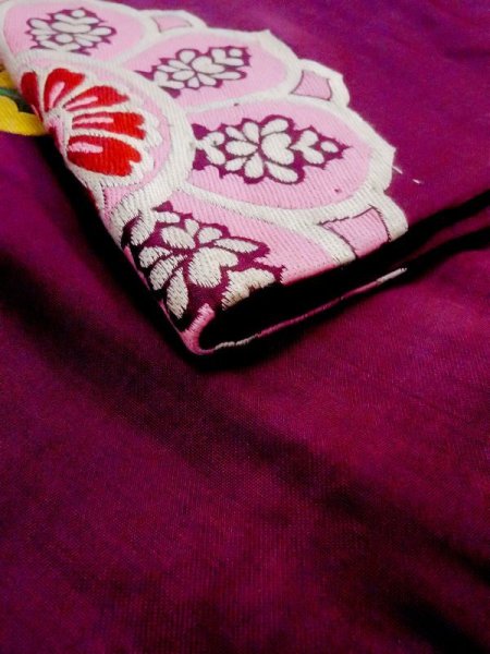 画像5: N0216J 名古屋帯 女性用着物 シルク(正絹)  紫み えんじ 唐花 【中古】 【USED】 【リサイクル】 ★★★☆☆ (5)