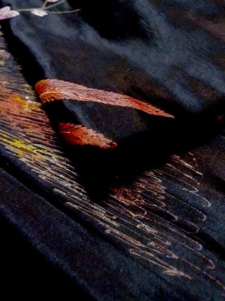 画像5: N0216K 名古屋帯 女性用着物 シルク(正絹)   黒 梅 【中古】 【USED】 【リサイクル】 ★☆☆☆☆ (5)