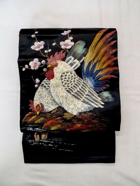 画像6: N0216K 名古屋帯 女性用着物 シルク(正絹)   黒 梅 【中古】 【USED】 【リサイクル】 ★☆☆☆☆ (6)