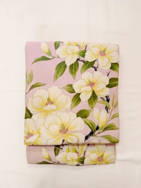 画像6: N0216L 名古屋帯 女性用着物 シルク(正絹)  淡い 桃色 花 【中古】 【USED】 【リサイクル】 ★★☆☆☆ (6)