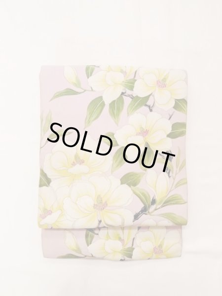 画像6: N0216L 名古屋帯 女性用着物 シルク（正絹）  淡い 桃色 花 【中古】 【USED】 【リサイクル】 ★★☆☆☆ (6)