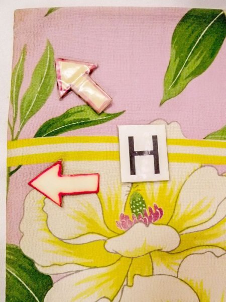 画像14: N0216L 名古屋帯 女性用着物 シルク(正絹)  淡い 桃色 花 【中古】 【USED】 【リサイクル】 ★★☆☆☆ (14)