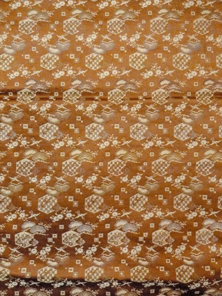 画像2: N0216N 名古屋帯 女性用着物 シルク(正絹)  光沢のある 茶色 花 【中古】 【USED】 【リサイクル】 ★★☆☆☆ (2)