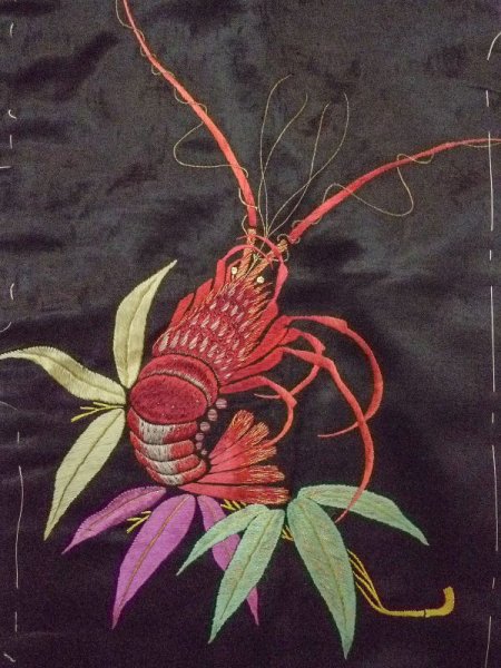 画像2: N0216O 名古屋帯 女性用着物 シルク(正絹)   黒 笹 【中古】 【USED】 【リサイクル】 ★★☆☆☆ (2)