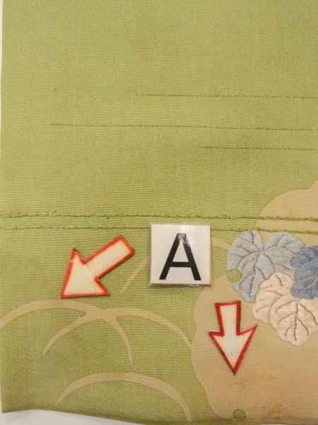 画像7: N0216P 名古屋帯 女性用着物 シルク(正絹) 淡い 灰色がかった 黄緑色 菊 【中古】 【USED】 【リサイクル】 ★★☆☆☆ (7)