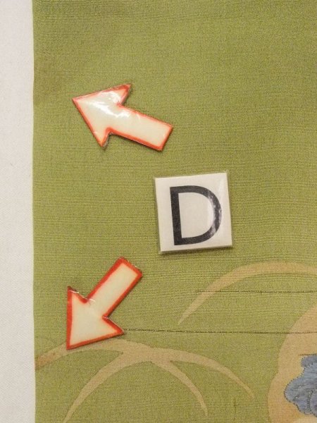 画像10: N0216P 名古屋帯 女性用着物 シルク(正絹) 淡い 灰色がかった 黄緑色 菊 【中古】 【USED】 【リサイクル】 ★★☆☆☆ (10)