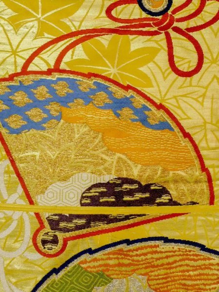 画像3: N0216T 名古屋帯 女性用着物 シルク(正絹)   マルチカラー もみじ 【中古】 【USED】 【リサイクル】 ★★☆☆☆ (3)