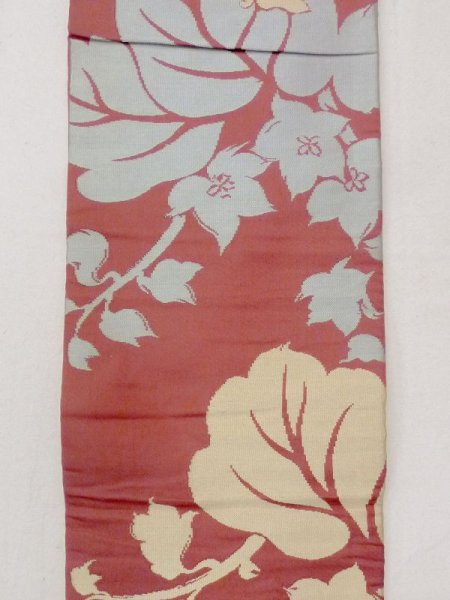 画像4: N0216W 名古屋帯 女性用着物 シルク(正絹) 淡い 灰色がかった 赤色 桐 【中古】 【USED】 【リサイクル】 ★★☆☆☆ (4)