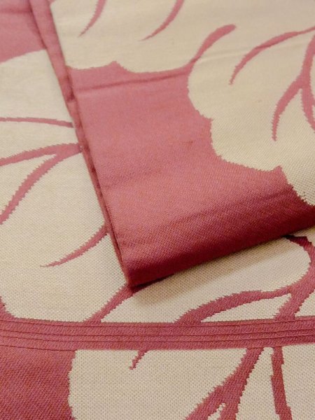 画像5: N0216W 名古屋帯 女性用着物 シルク(正絹) 淡い 灰色がかった 赤色 桐 【中古】 【USED】 【リサイクル】 ★★☆☆☆ (5)