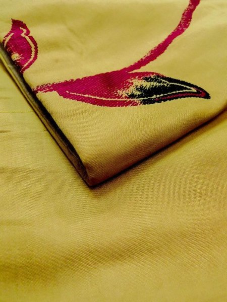 画像5: N0217B 名古屋帯 女性用着物 シルク(正絹)  灰色がかった 黄色 花 【中古】 【USED】 【リサイクル】 ★★☆☆☆ (5)