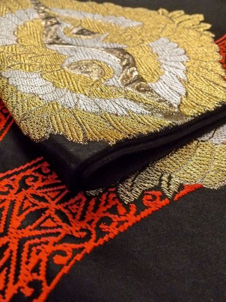 画像16: N0227A 袋帯 女性用着物 シルク(正絹)   黒 唐草 【中古】 【USED】 【リサイクル】 ★★★☆☆ (16)