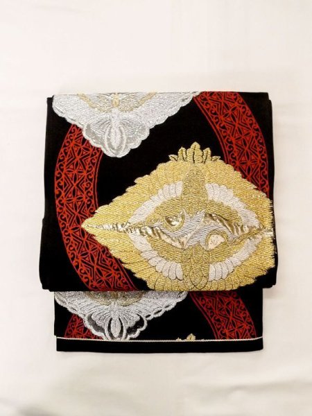 画像17: N0227A 袋帯 女性用着物 シルク(正絹)   黒 唐草 【中古】 【USED】 【リサイクル】 ★★★☆☆ (17)