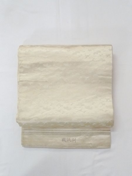 画像10: N0227B 袋帯 女性用着物 シルク(正絹)  光沢のある オフ ホワイト 梅 【中古】 【USED】 【リサイクル】 ★☆☆☆☆ (10)