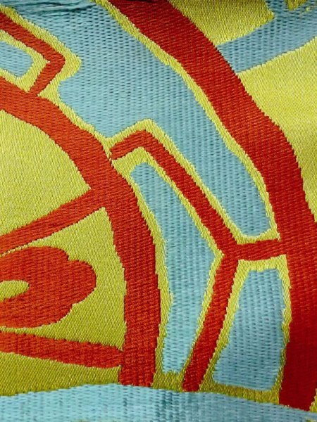 画像6: N0227C 袋帯 女性用着物 シルク（正絹）  光沢のある 黄緑色 車輪 【中古】 【USED】 【リサイクル】 ★★☆☆☆ (6)