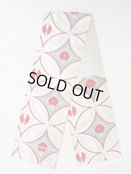 画像1: N0227D 袋帯 女性用着物 シルク（正絹）  光沢のある 銀色 ぼたん 【中古】 【USED】 【リサイクル】 ★★★★☆ (1)