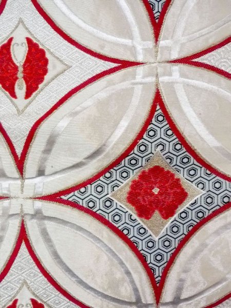 画像3: N0227D 袋帯 女性用着物 シルク(正絹)  光沢のある 銀色 ぼたん 【中古】 【USED】 【リサイクル】 ★★★★☆ (3)