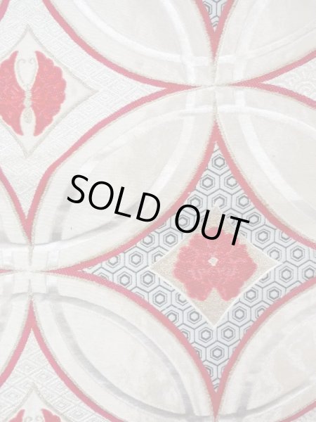 画像3: N0227D 袋帯 女性用着物 シルク（正絹）  光沢のある 銀色 ぼたん 【中古】 【USED】 【リサイクル】 ★★★★☆ (3)