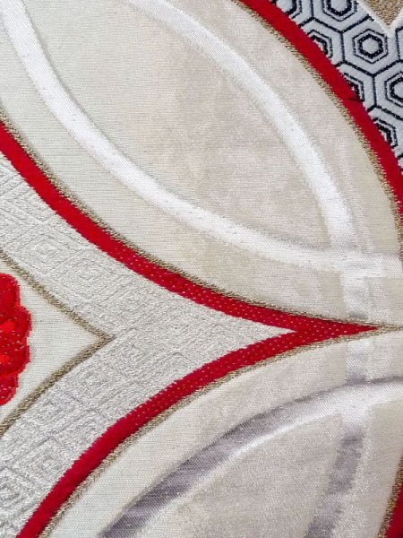 画像5: N0227D 袋帯 女性用着物 シルク(正絹)  光沢のある 銀色 ぼたん 【中古】 【USED】 【リサイクル】 ★★★★☆ (5)