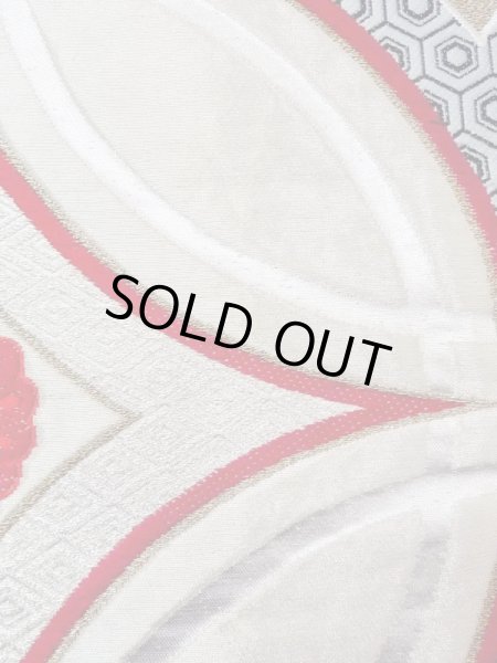 画像5: N0227D 袋帯 女性用着物 シルク（正絹）  光沢のある 銀色 ぼたん 【中古】 【USED】 【リサイクル】 ★★★★☆ (5)