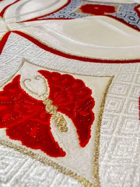 画像10: N0227D 袋帯 女性用着物 シルク(正絹)  光沢のある 銀色 ぼたん 【中古】 【USED】 【リサイクル】 ★★★★☆ (10)