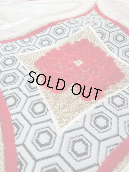 画像11: N0227D 袋帯 女性用着物 シルク（正絹）  光沢のある 銀色 ぼたん 【中古】 【USED】 【リサイクル】 ★★★★☆ (11)