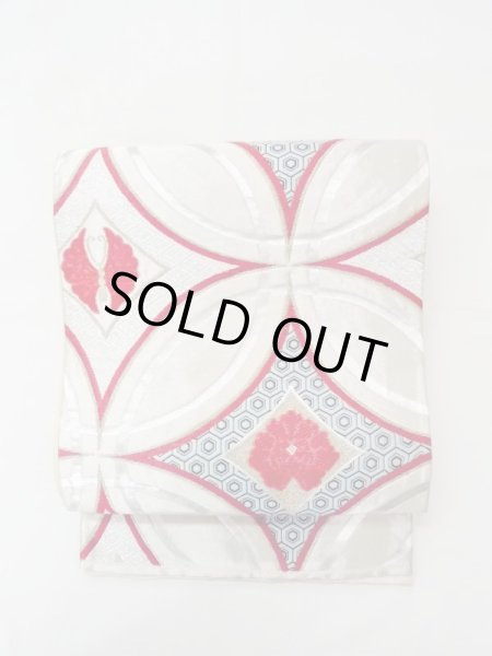 画像15: N0227D 袋帯 女性用着物 シルク（正絹）  光沢のある 銀色 ぼたん 【中古】 【USED】 【リサイクル】 ★★★★☆ (15)