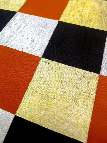 画像7: N0227E 袋帯 女性用着物 シルク(正絹)   マルチカラー チェック柄 【中古】 【USED】 【リサイクル】 ★★☆☆☆ (7)