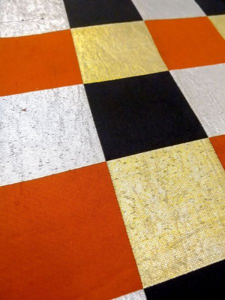 画像8: N0227E 袋帯 女性用着物 シルク(正絹)   マルチカラー チェック柄 【中古】 【USED】 【リサイクル】 ★★☆☆☆ (8)