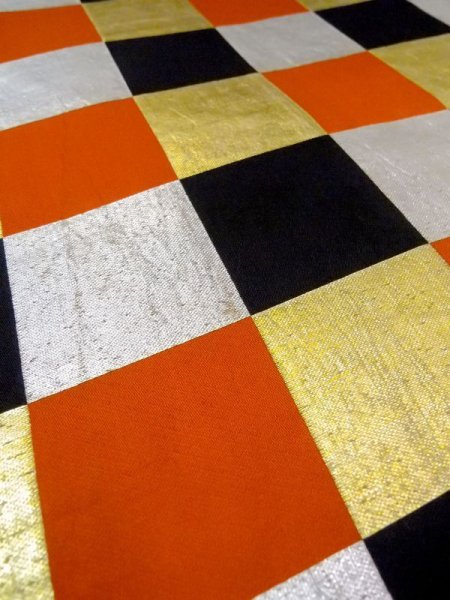 画像10: N0227E 袋帯 女性用着物 シルク(正絹)   マルチカラー チェック柄 【中古】 【USED】 【リサイクル】 ★★☆☆☆ (10)