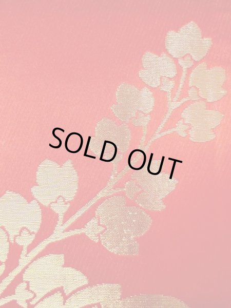 画像5: N0227F 袋帯 女性用着物 シルク（正絹）  光沢のある 赤色 菊 【中古】 【USED】 【リサイクル】 ★★☆☆☆ (5)